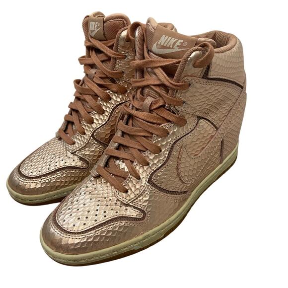 Nike Sky Hi Dunk Wedge High Top Sneakers Lace Up Snake Metallic Rose Gold Size 6 - Picture 7 of 11